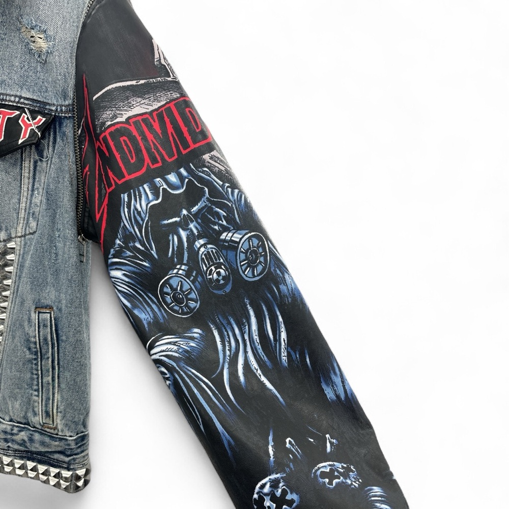 Cult of Individuality Type IV Denim Jacket Maiden Biker Studded Distressed L - Picture 6 of 10